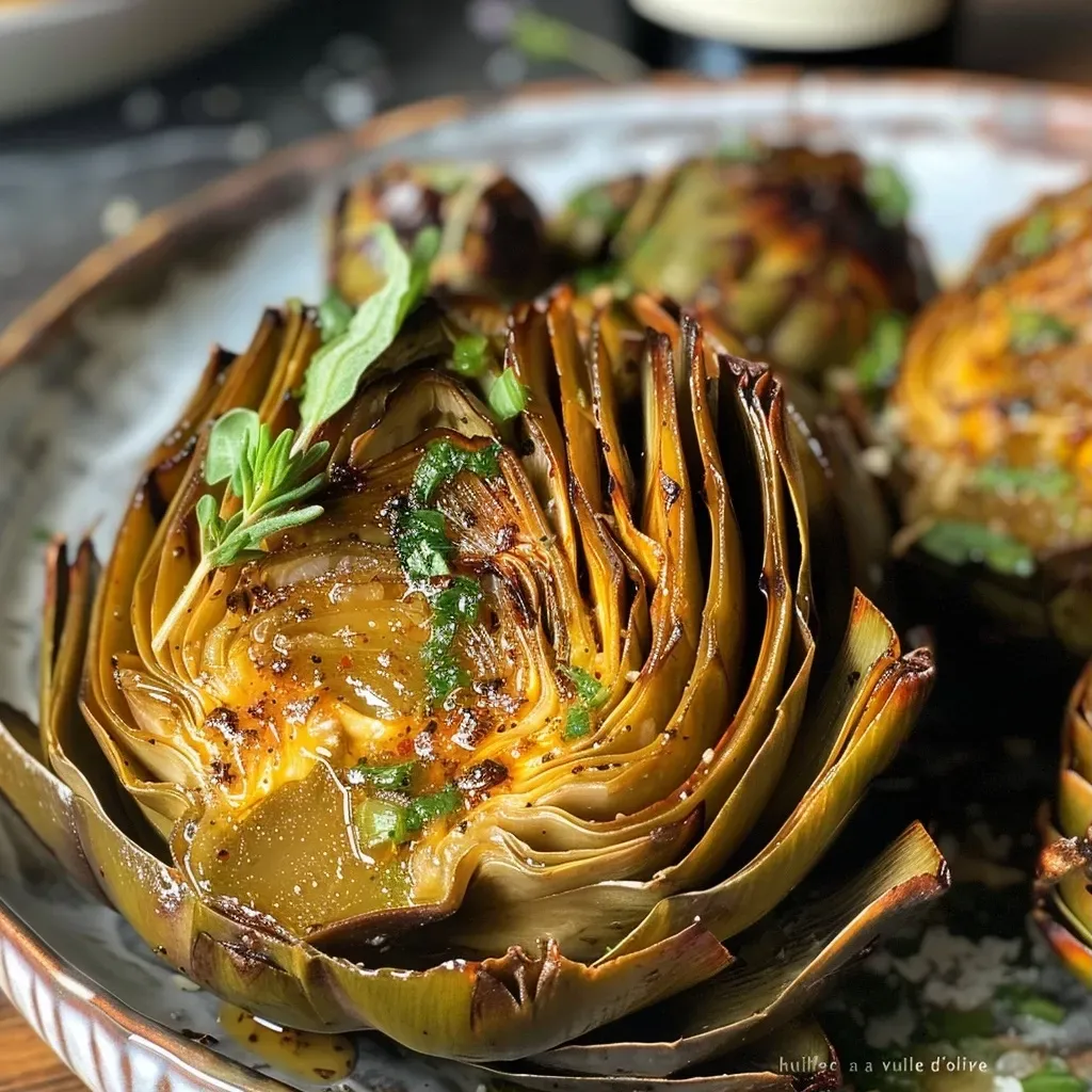 Close-up of sautéed artichokes in a pan, showcasing their juicy texture.
