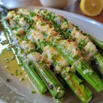 Close-up of vibrant green asparagus spears on a wooden cutting board.