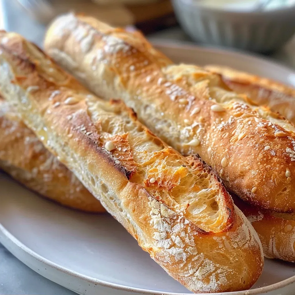 Side view of freshly baked mini baguettes showcasing their crispy texture.