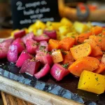 Juicy roasted beets in a close-up side view, showcasing vibrant colors.