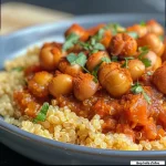 Close-up view of a colorful Bol de pois chiches with quinoa, avocado, and cherry tomatoes.