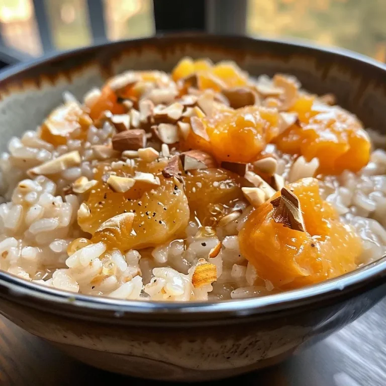 La bouillie de riz aux abricots secs : un régal prêt en 20 minutes A close-up view of creamy rice porridge with dried apricots, topped with a sprinkle of sugar.