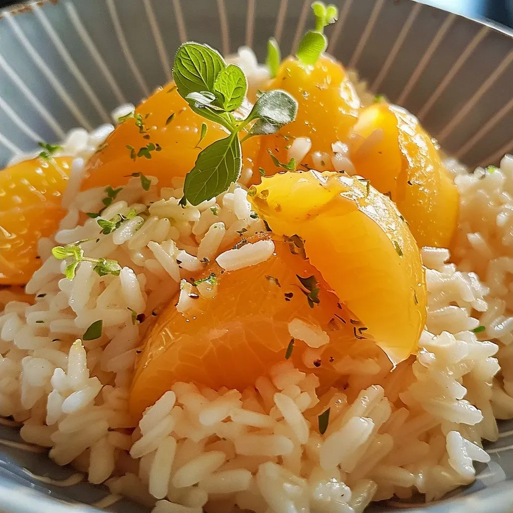 Side view of a bowl filled with bouillie de riz, featuring plump dried apricots and a smooth texture.