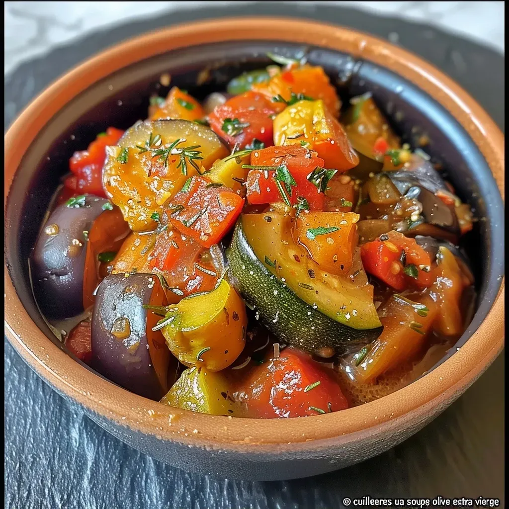 A colorful assortment of roasted zucchini, eggplant, and red pepper in a bowl with bulgur.