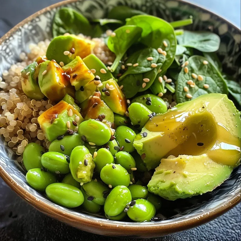 Close-up view of a vibrant Buddha Bowl filled with fresh vegetables and grains.