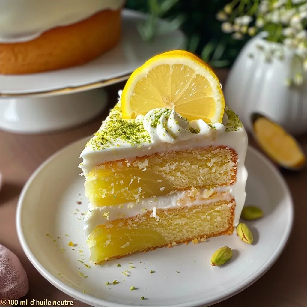 A close-up of a lime-flavored cake showcasing its texture and glaze.