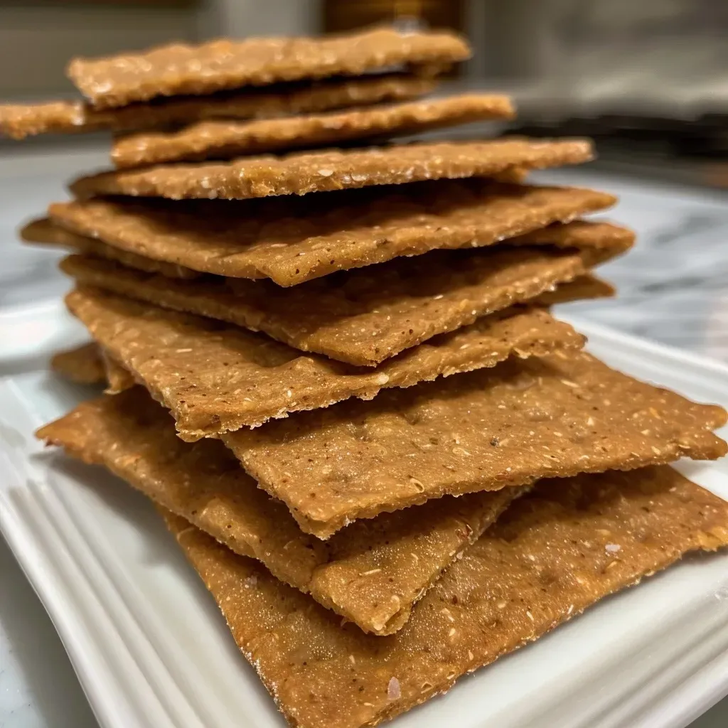 Side view of freshly baked crackers arranged neatly, highlighting their seasonings and homemade appeal.
