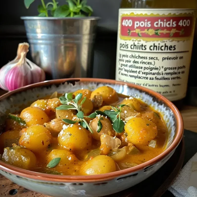 Close-up view of a vibrant curry de pois chiches in a bowl, showing rich colors and textures.