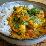 Close-up side view of a vibrant and juicy fish curry served in a bowl.