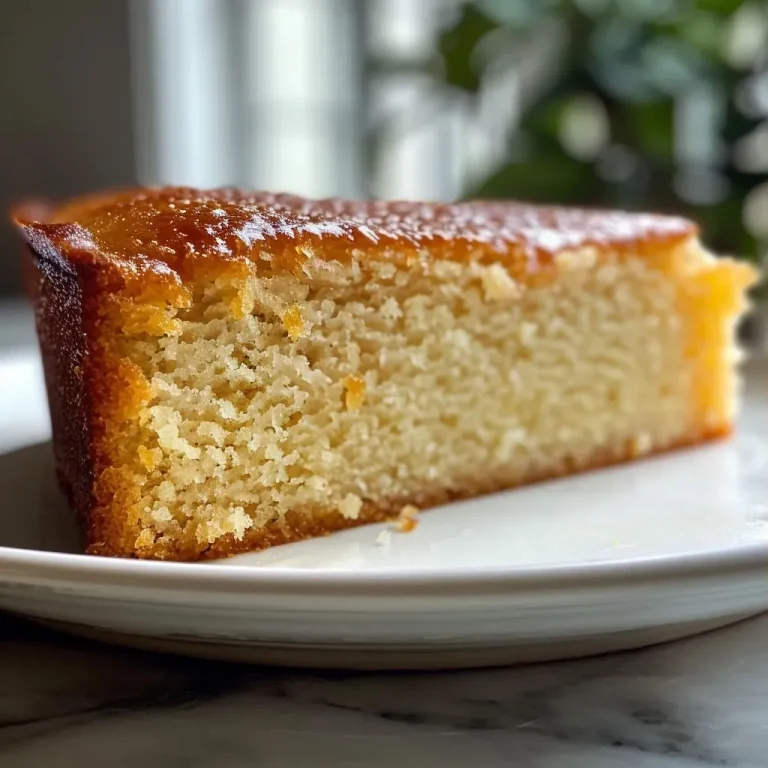 Le gâteau de semoule crémeux qui éveille vos papilles en un clin d’œil Close-up side view of a golden-brown gâteau de semoule on a plate.
