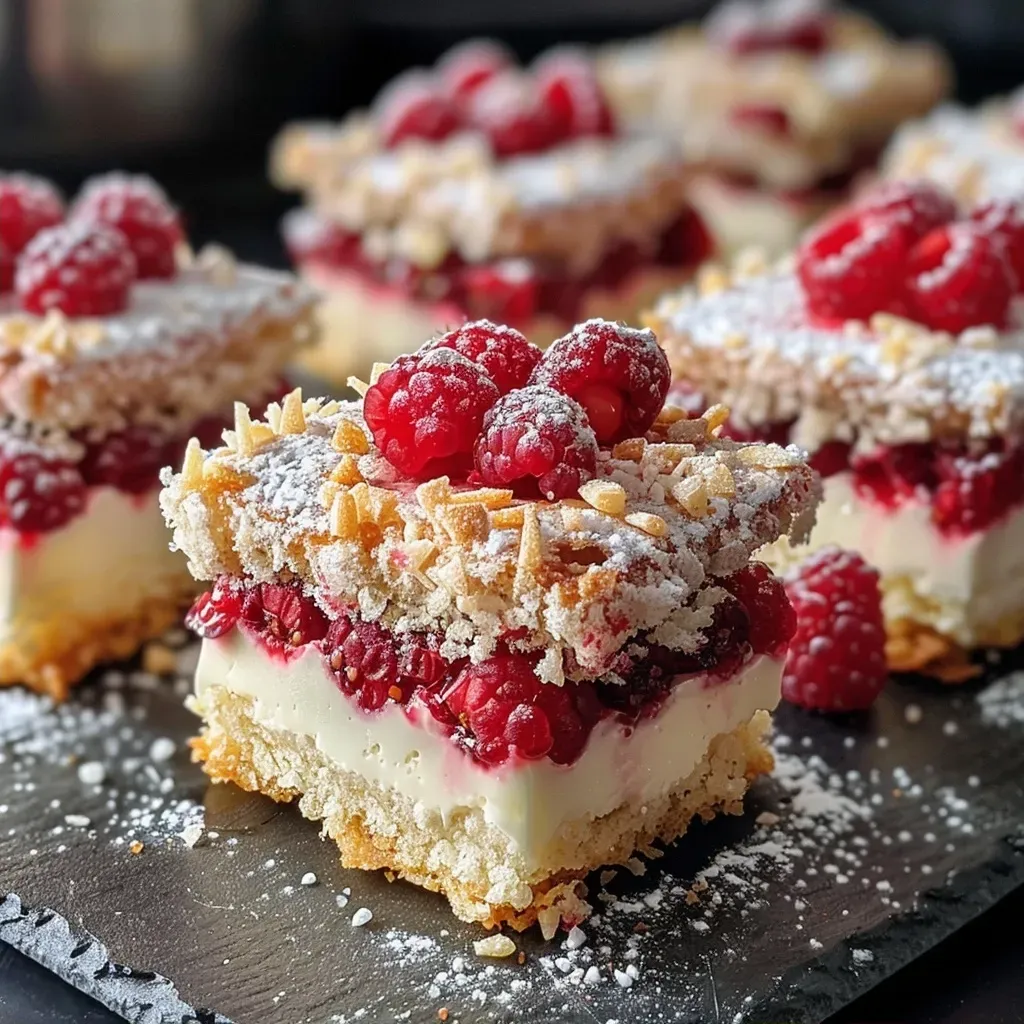 Side view of a delicious mini cake with raspberry and coconut decoration.