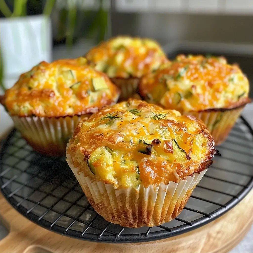 Side view of delicious vegetable muffins, featuring grated zucchini, carrot, and potatoes.