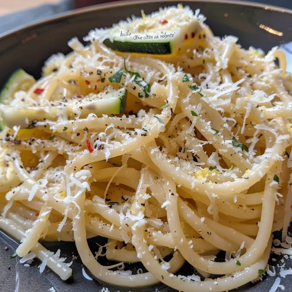 A detailed image of a pasta dish featuring octopus and courgettes served on a plate, showcasing vibrant colors.