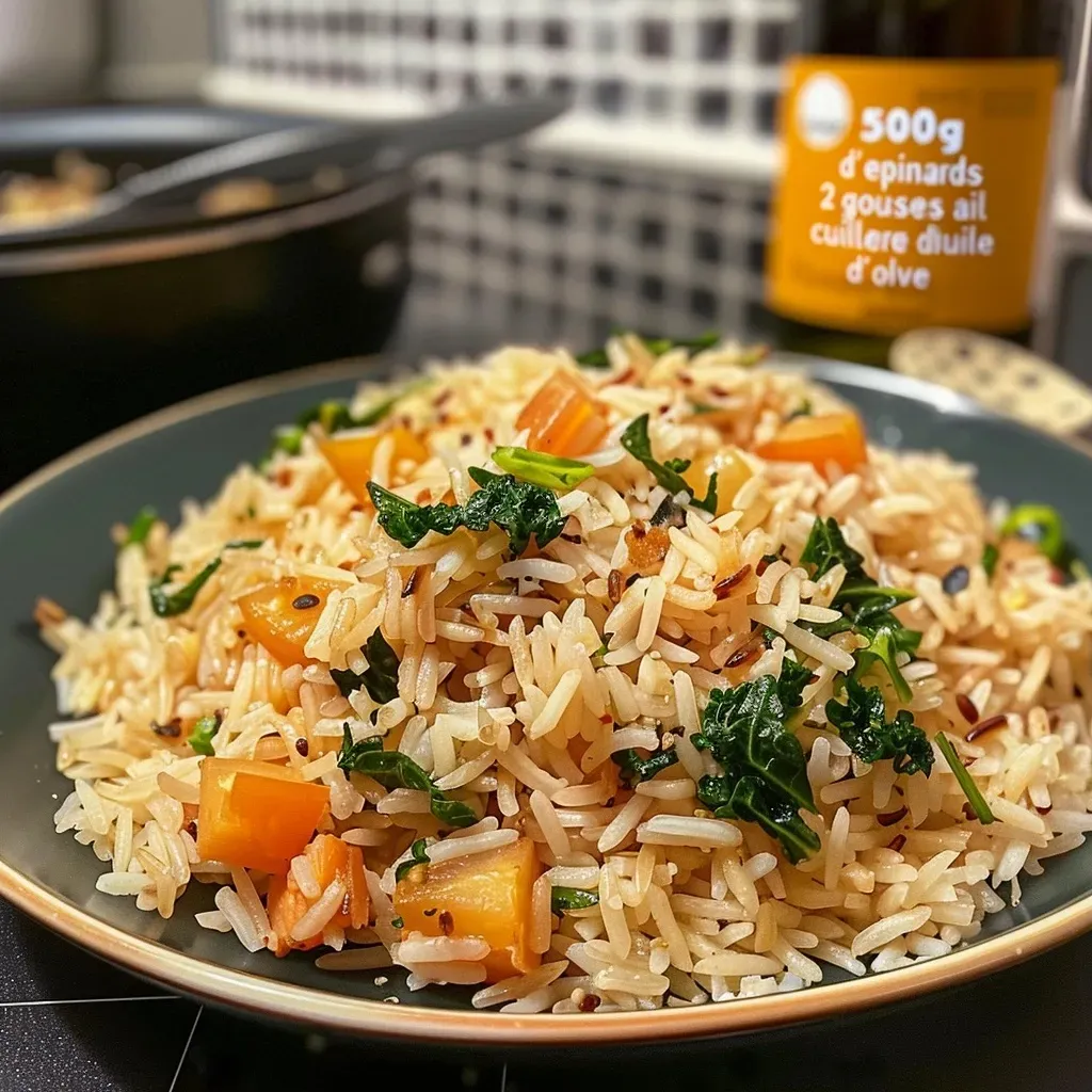 A close-up view of a vibrant, green spinach and rice dish, highlighting its texture.