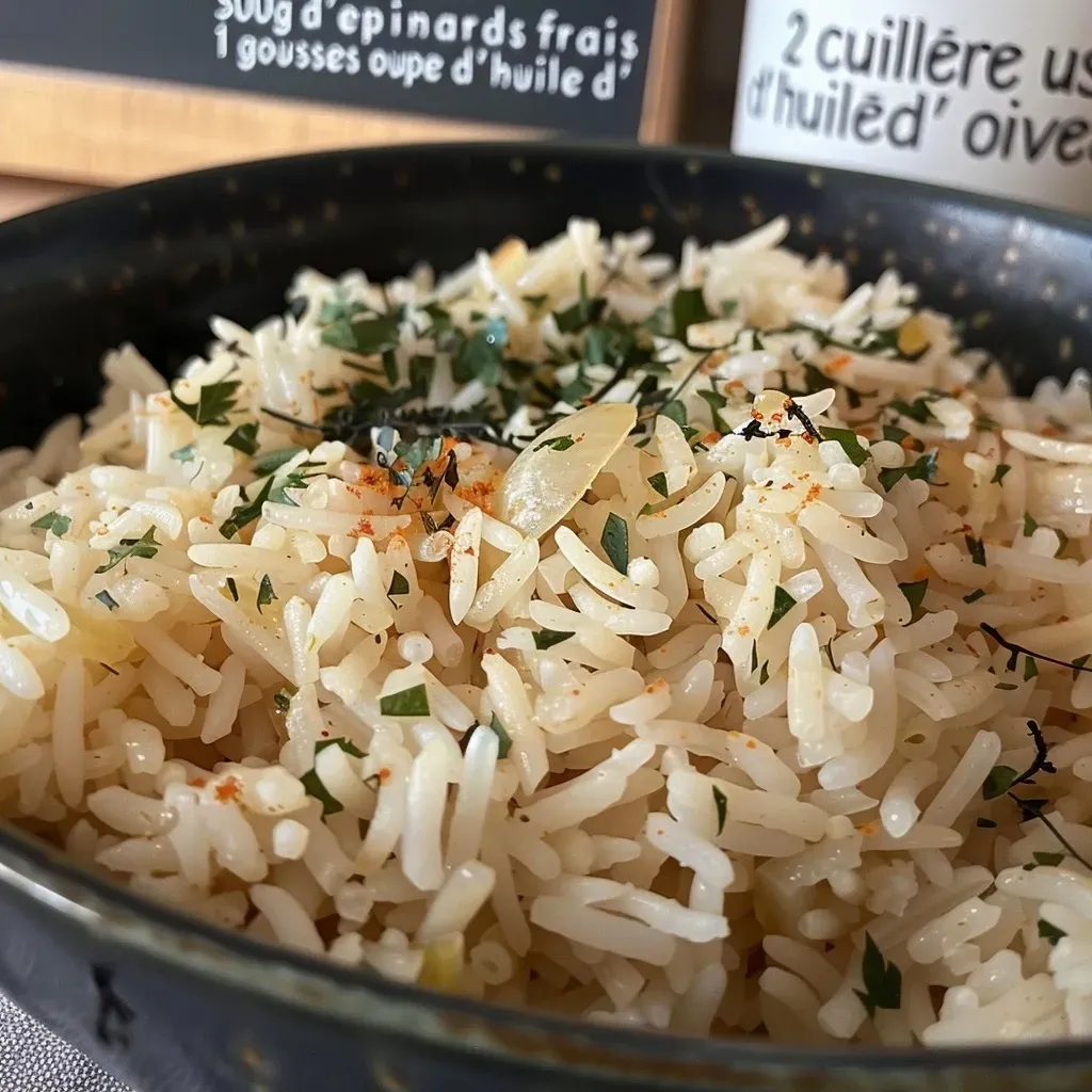 A close-up view of a vibrant, green spinach and rice dish, highlighting its texture.