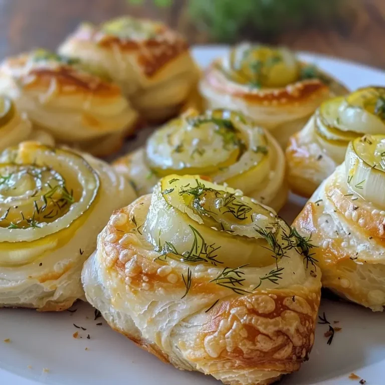 Close-up of creamy pickle rolls on a wooden board.
