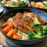 Close-up view of grilled salmon fillet topped with diced apricot salsa.