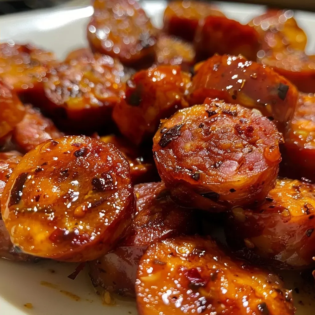 Juicy slices of chorizo paired with soft dried apricots and Comté cheese presented elegantly.