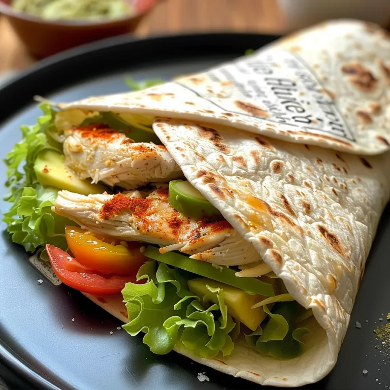 A close-up view of a chicken and avocado wrap, showcasing its vibrant ingredients.