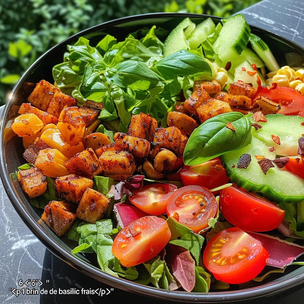 A vibrant bowl featuring cherry tomatoes, cucumber, and golden camembert bites.