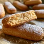 Gros plan sur un biscuit cuillère fait maison, moelleux et doré.