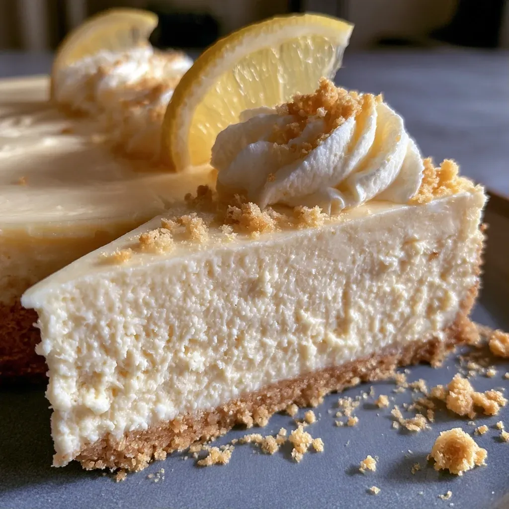 Gros plan d'un cheesecake sans cuisson, crémeux et brillant.