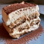 Gros plan d'un tiramisu allégé en coupe, avec des couches distinctes.